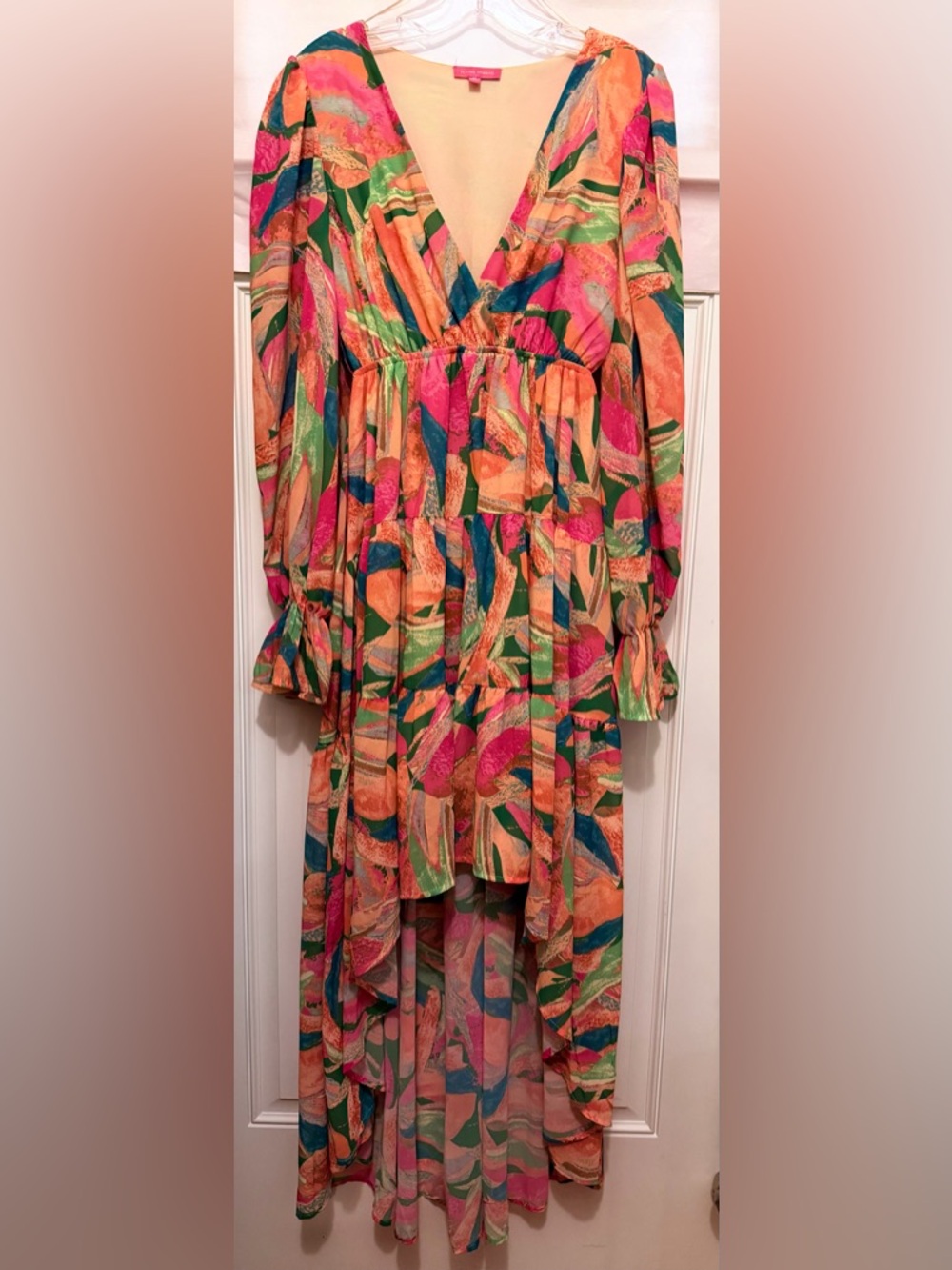 Flying Tomato Multicolor Pink Green Orange Abstract Tiered Dress